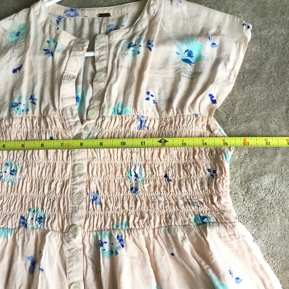 Free People Greatest Day Smocked Floral Mini Pink Dress Sz S - Picture 7 of 8